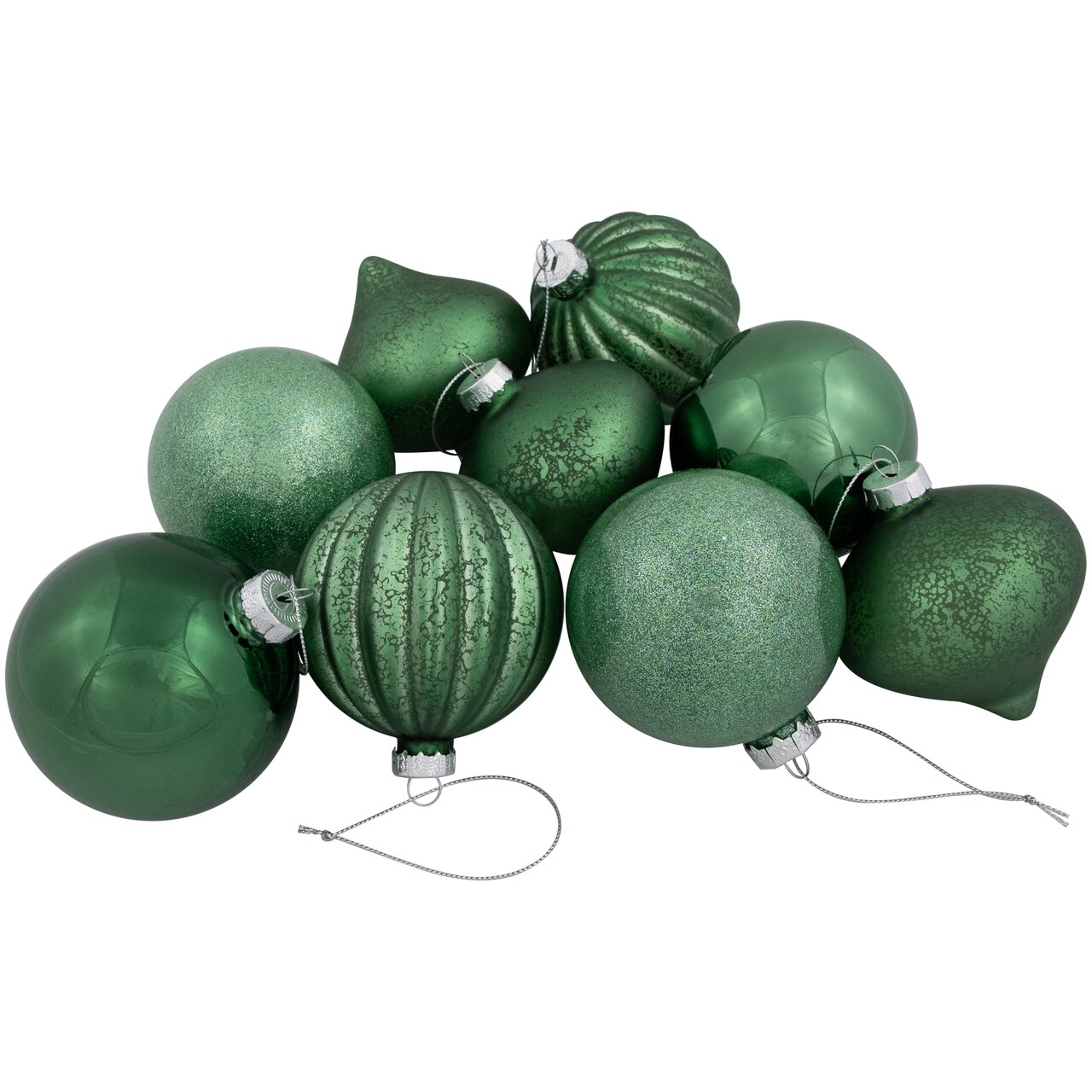 Northlight 3-Finish Glass Christmas Ball and Onion Ornaments - 3" (80mm) - Forest Green - 9ct